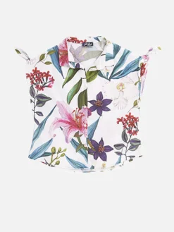 Abito chemisier da bambina con stampa maxi di fiori tropicali