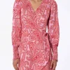 Abito corto avvolgente in lino Brilly con stampa paisley