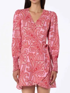 Abito corto avvolgente in lino Brilly con stampa paisley