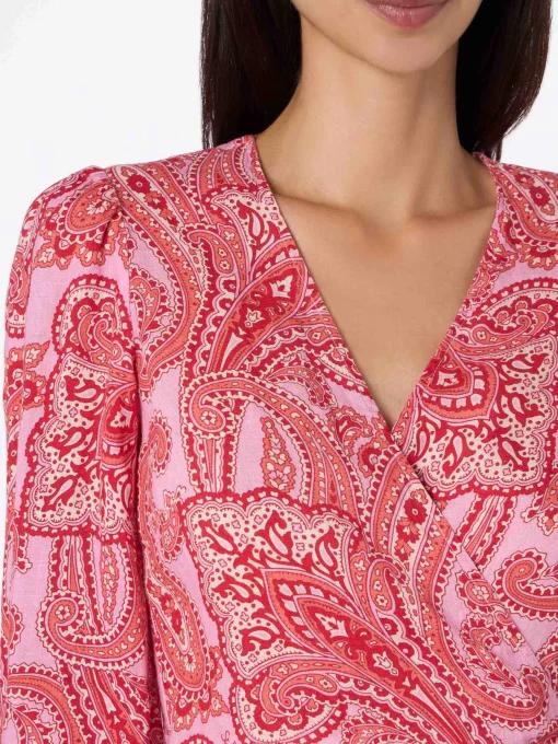 Abito corto avvolgente in lino Brilly con stampa paisley