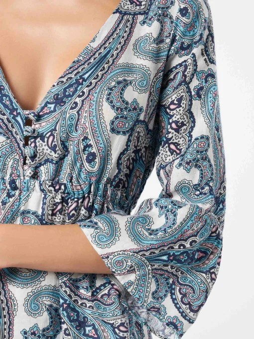 Abito corto da donna con stampa paisley