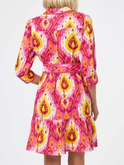 Abito corto da donna in lino con stampa ikat
