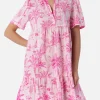 Abito corto da donna in voile di cotone Siara con stampa toile de jouy