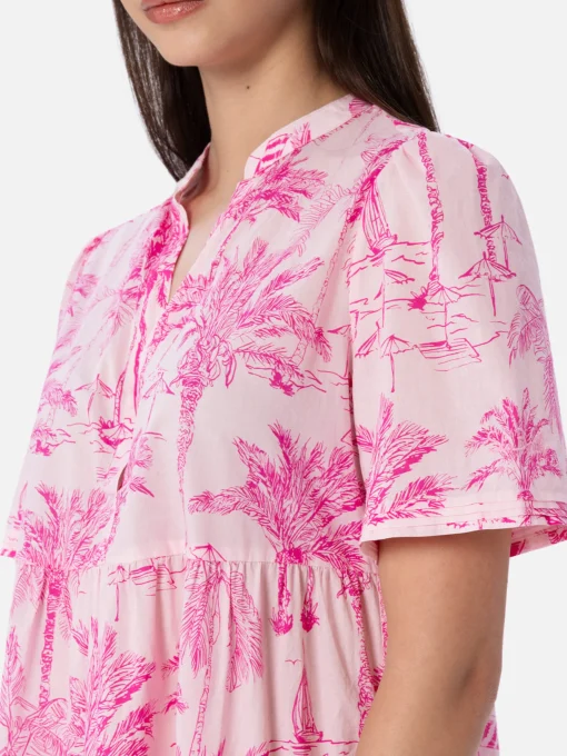 Abito corto da donna in voile di cotone Siara con stampa toile de jouy