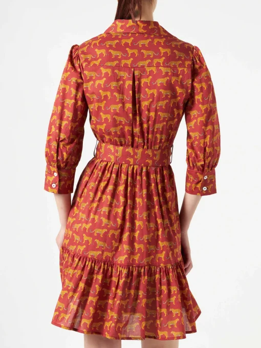 Abito corto in cotone stampa animalier con ricami
