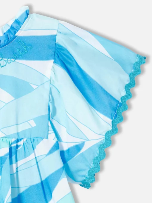 Abito da bambina con stampa palme azzurre