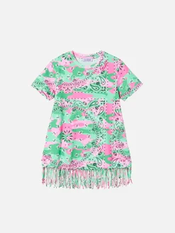 Abito da bambina in cotone mimetico con frange