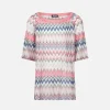 Abito da bambina in maglia rosa fantasia chevron
