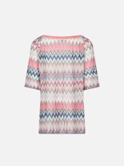 Abito da bambina in maglia rosa fantasia chevron