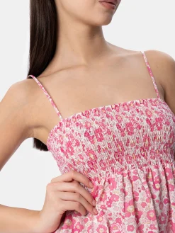Abito da donna Betsy in cotone Hawa con ricamo punto smock | REALIZZATO CON TESSUTO LIBERTY