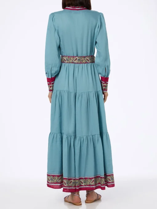 Abito da donna in lino azzurro chiaro Jensen con stampa piazzata paisley