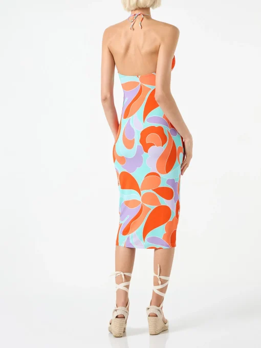 Abito longuette cut cut con stampa ad onde