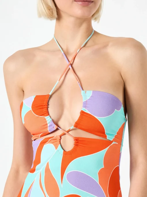 Abito longuette cut cut con stampa ad onde