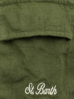 Bermuda da bambino in lino verde militare Marsiglia Jr