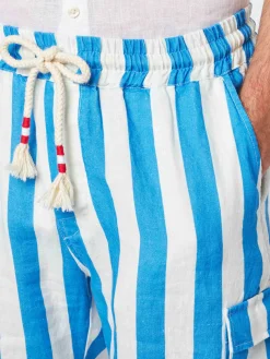 Bermuda da uomo in lino a righe bianche e bluette