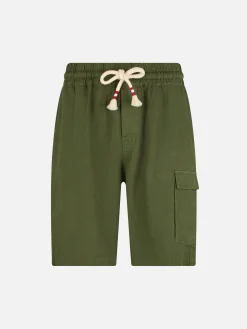 Bermuda da uomo in lino verde militare Marsiglia