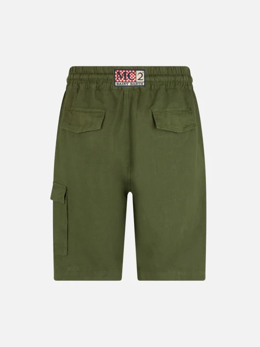 Bermuda da uomo in lino verde militare Marsiglia