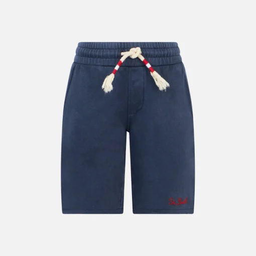 Bermuda in felpa blu da bambino con tasca