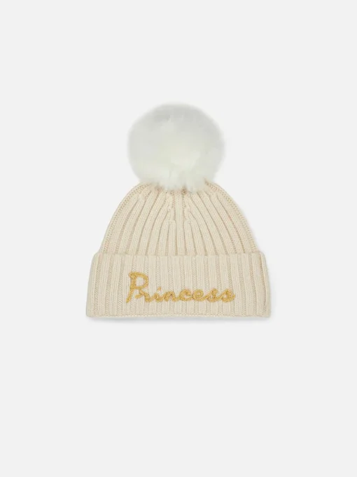 Berretto bianco da bambina con ricamo Principess
