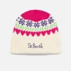 Berretto da donna bianco con stampa cuori fair isle