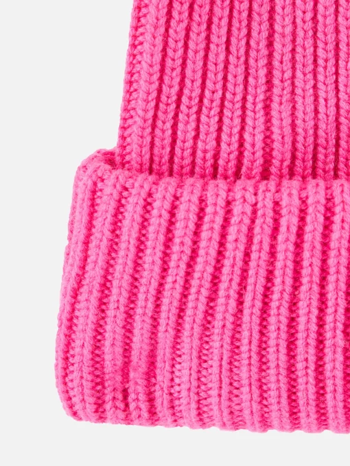Berretto da donna rosa fluo a coste con etichetta Saint Barth
