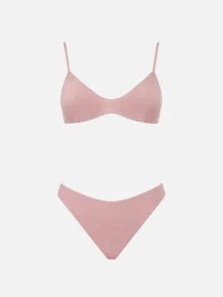 Bikini a bralette in lurex rosa