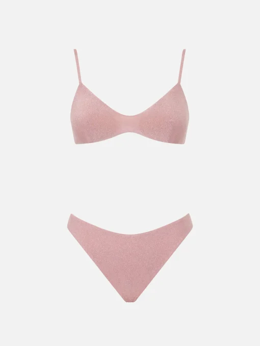 Bikini a bralette in lurex rosa