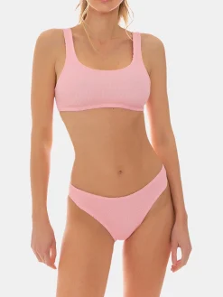 Bikini a bralette in tessuto crinkle rosa