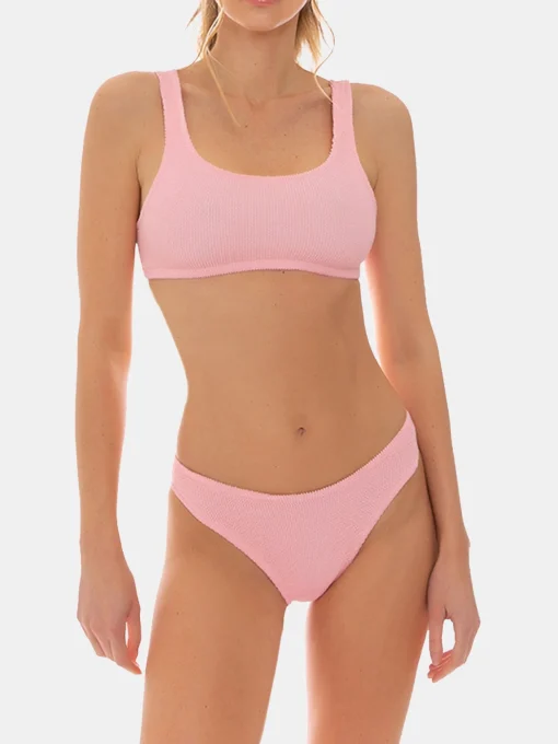 Bikini a bralette in tessuto crinkle rosa