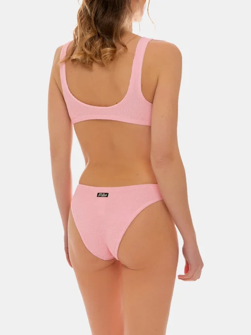 Bikini a bralette in tessuto crinkle rosa