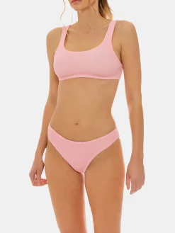 Bikini a bralette in tessuto crinkle rosa