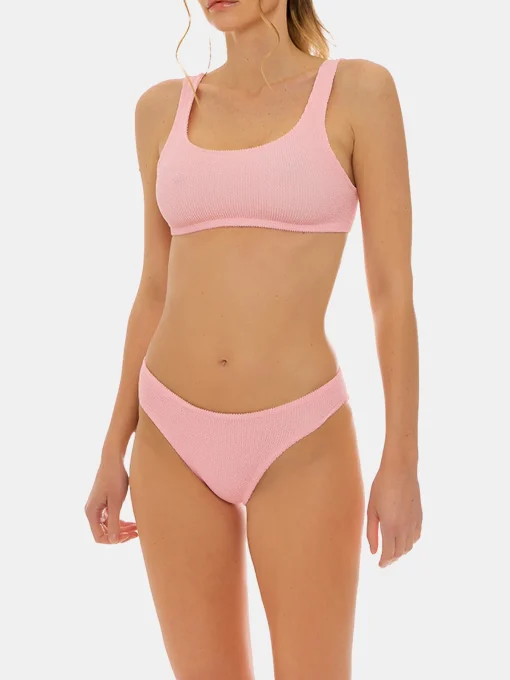 Bikini a bralette in tessuto crinkle rosa