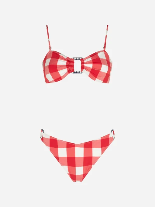 Bikini a bralette vichy con anelli