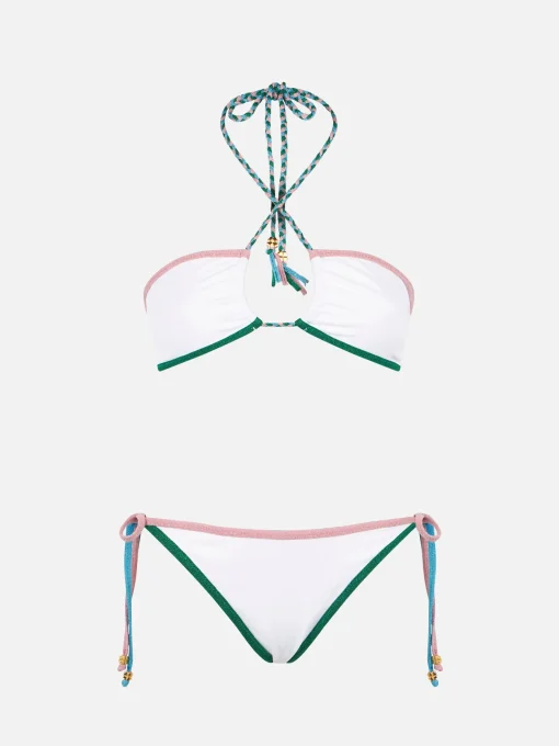Bikini a fascia a costine con bordi in lurex