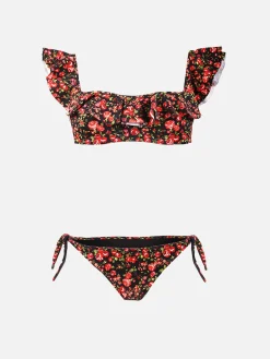 Bikini a fascia con volant stampa fiori