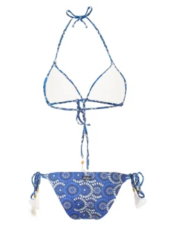 Bikini a triangolo con stampa denim a fiori