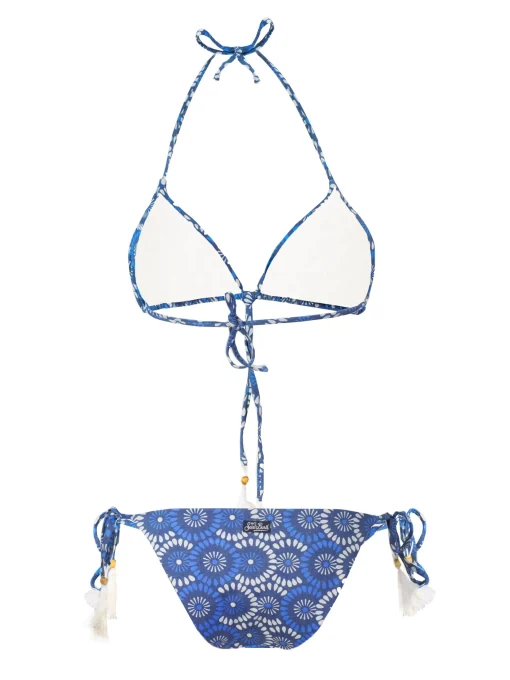 Bikini a triangolo con stampa denim a fiori