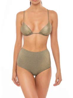 Bikini a triangolo in lurex dorato