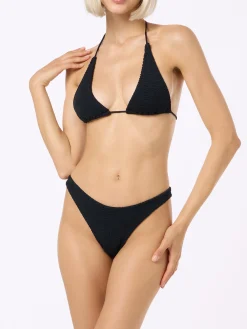 Bikini a triangolo nero crinkle da donna Guiana Elise