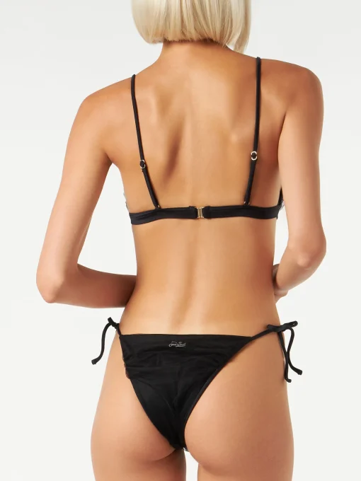 Bikini a triangolo nero risvolto con tulle lucido nero