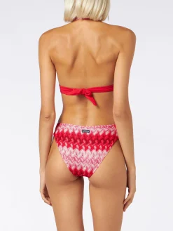 Bikini a triangolo rosso multicolore in maglia chevron