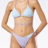 Bikini a triangolo vichy con laccetti lunghi