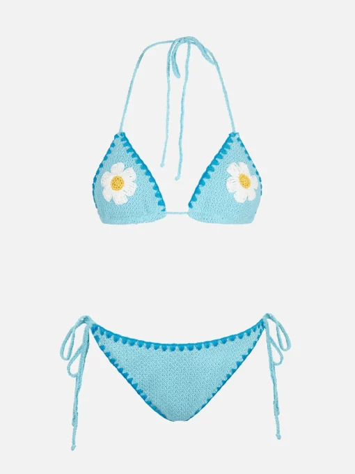 Bikini all'uncinetto con patch margherita