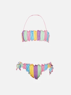Bikini classico a fascia da bambina Emy in spugna con stampa a righe