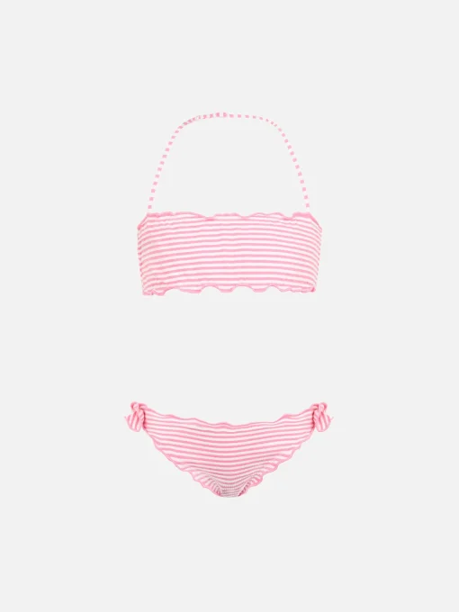 Bikini classico a fascia da bambina Emy in seersucker con stampa a righe