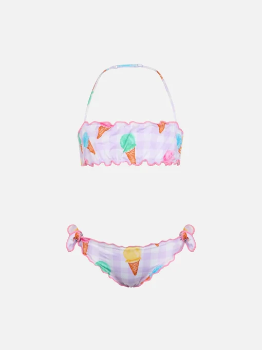 Bikini classico a fascia da bambina Emy con stampa gelato