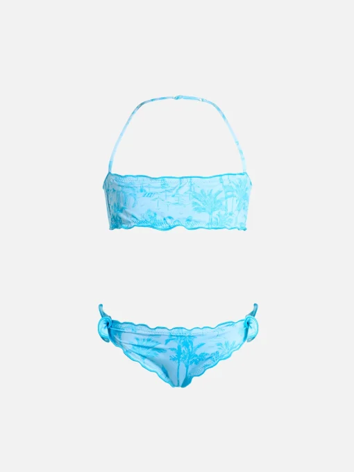 Bikini classico a fascia da bambina Emy con stampa toile de jouy