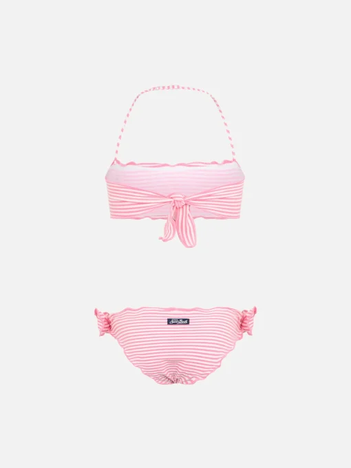Bikini classico a fascia da bambina Emy in seersucker con stampa a righe