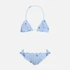 Bikini classico a triangolo da bambina in seersucker Cris con ricamo ape