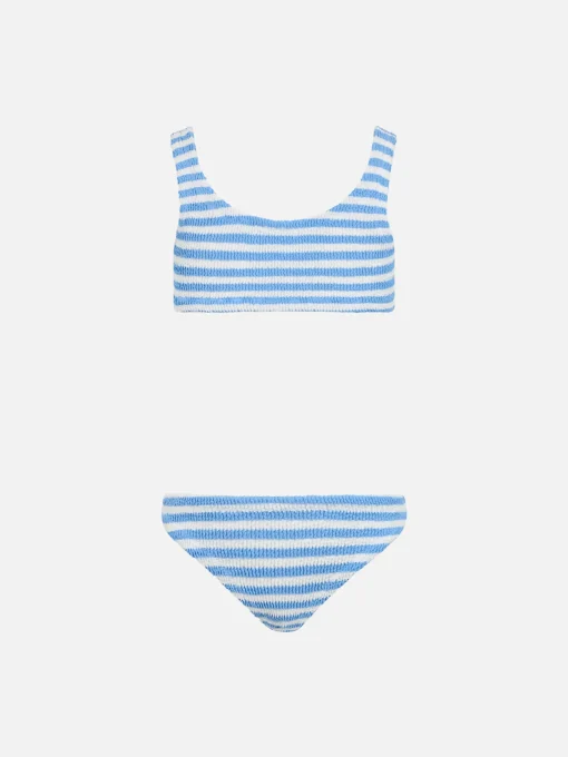 Bikini classico crinkle da bambina a righe azzurre Baker